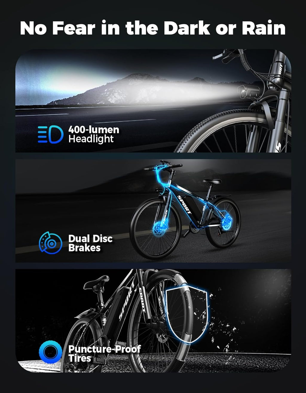 1500W Electric Bike for Adults 26 Inch Mountain Ebike 28MPH 65 Miles Range 7 Speed 48V Battery