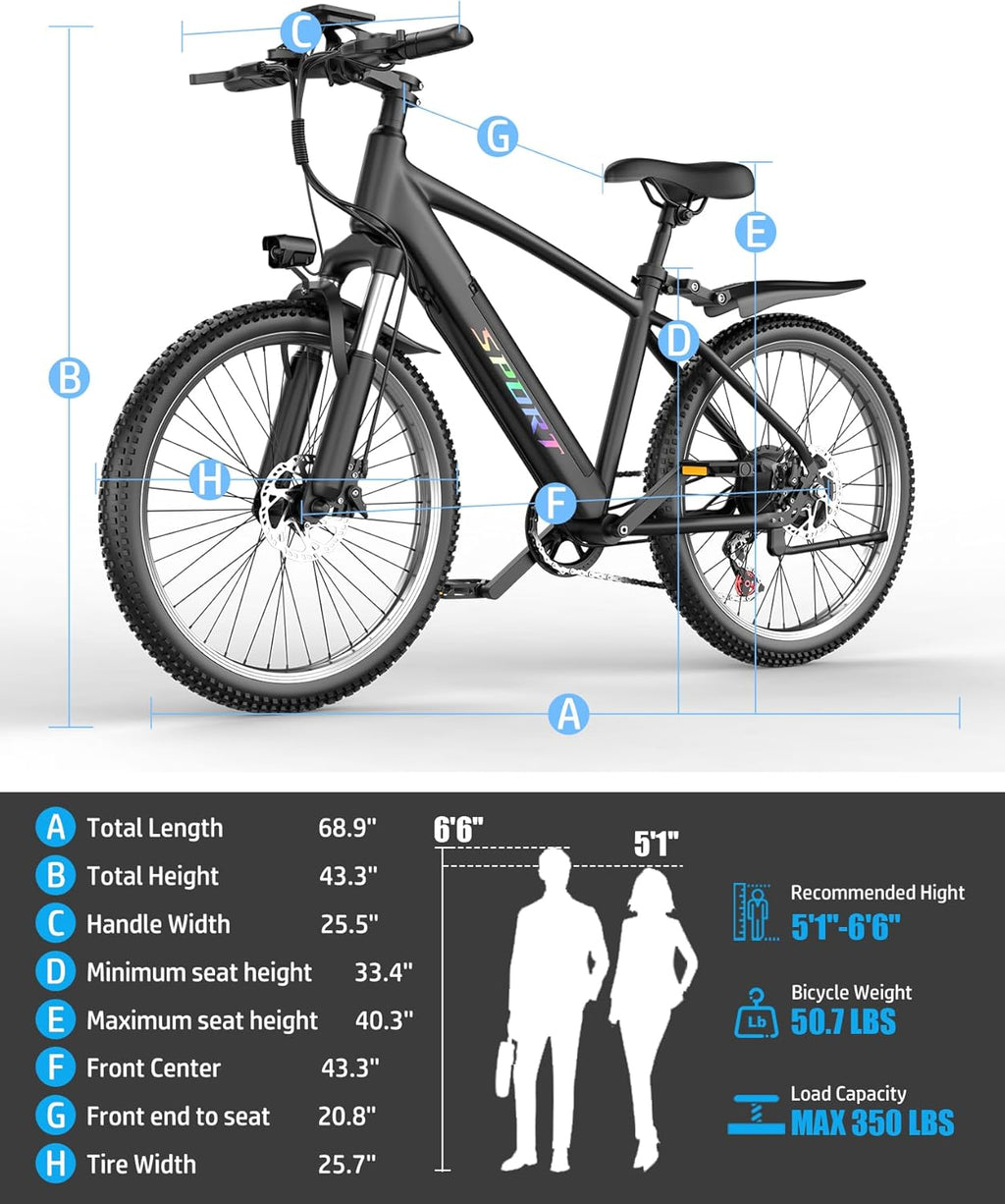1500W Electric Bike for Adults 26 Inch Mountain Ebike 28MPH 65 Miles Range 7 Speed 48V Battery