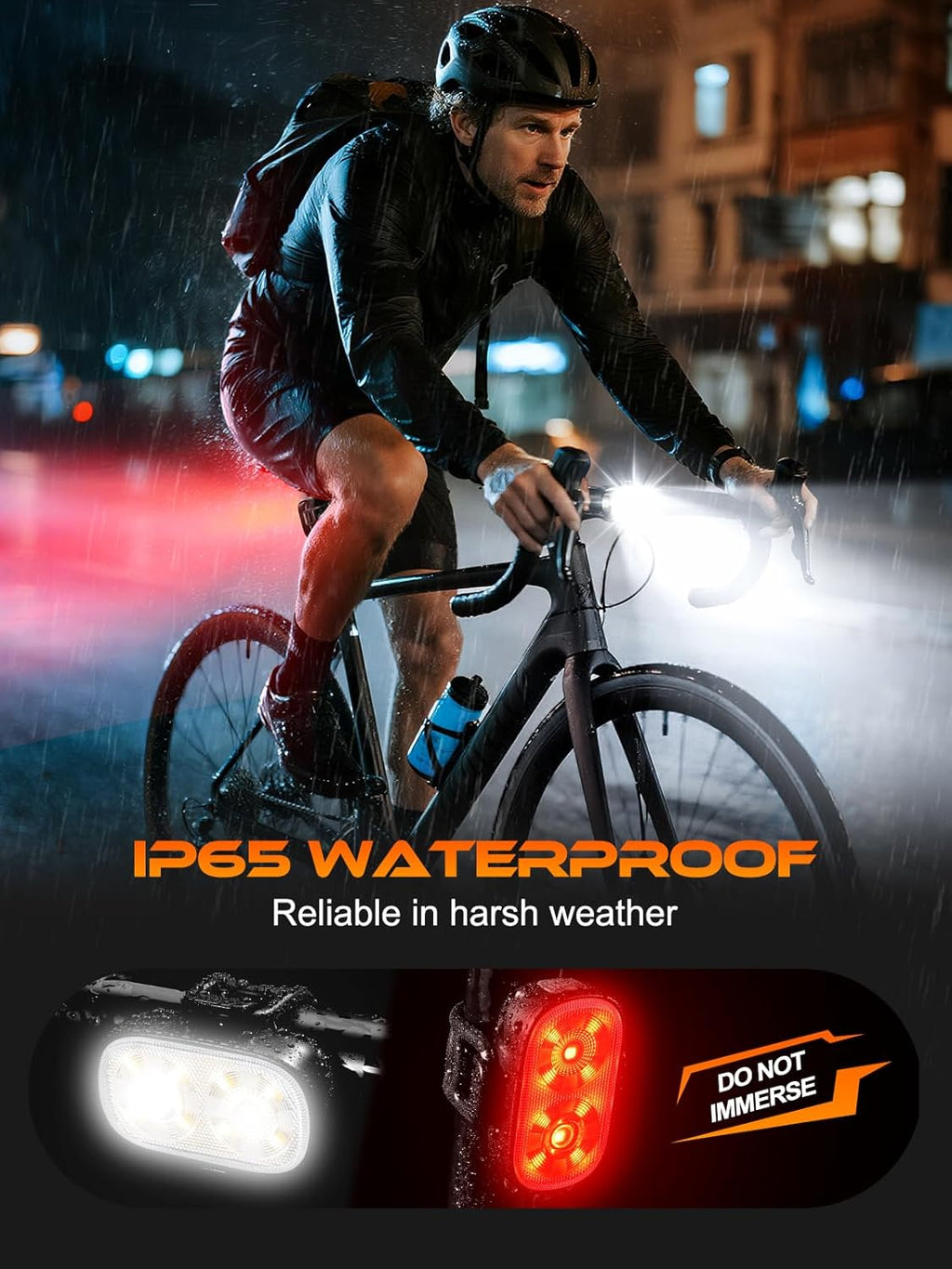 Ultra Slim USB C Rechargeable Bike Lights Front and Rear Set IP65 Waterproof Super Bright