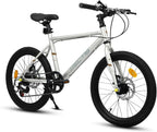 20 Inch Kids Bike for Boys Girls 6 to 12 Years 7 Speed Steel Frame Dual Disc Brakes White
