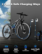 1500W Electric Bike for Adults 26 Inch Mountain Ebike 28MPH 65 Miles Range 7 Speed 48V Battery
