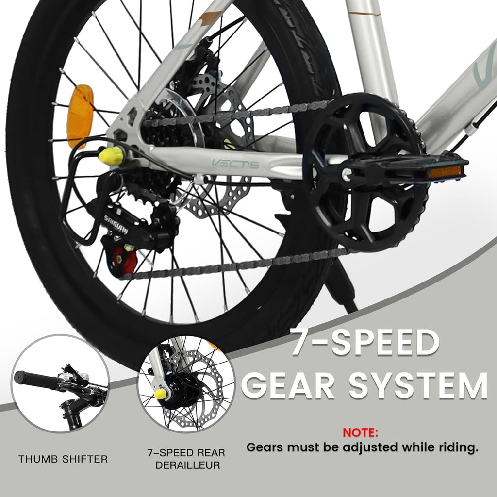 20 Inch Kids Bike for Boys Girls 6 to 12 Years 7 Speed Steel Frame Dual Disc Brakes White