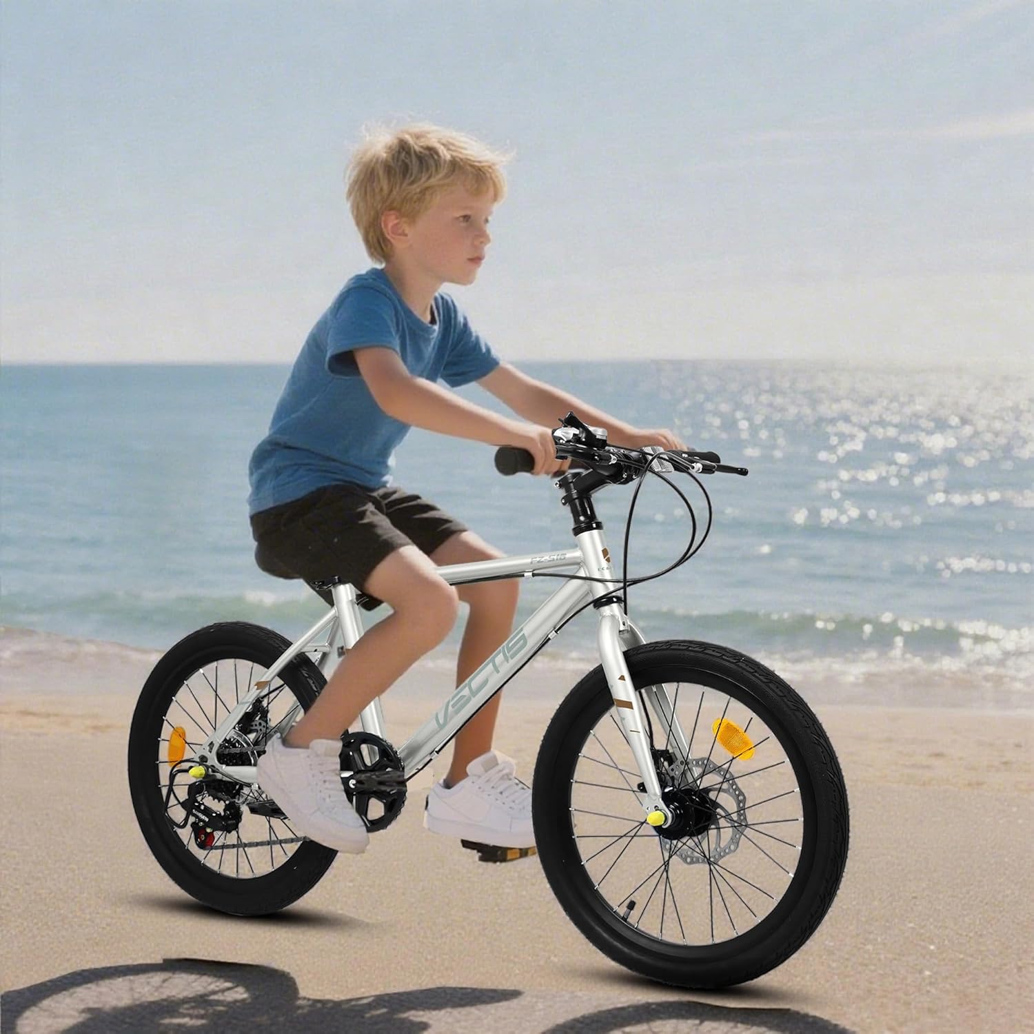 20 Inch Kids Bike for Boys Girls 6 to 12 Years 7 Speed Steel Frame Dual Disc Brakes White