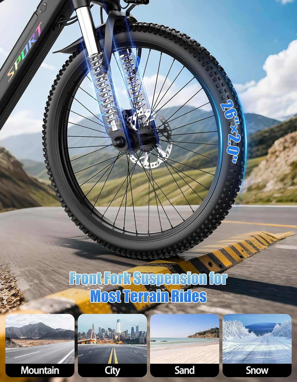 1500W Electric Bike for Adults 26 Inch Mountain Ebike 28MPH 65 Miles Range 7 Speed 48V Battery