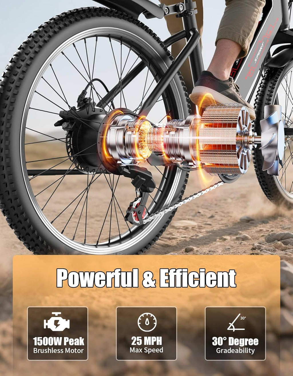 1500W Electric Bike for Adults 26 Inch Mountain Ebike 28MPH 65 Miles Range 7 Speed 48V Battery