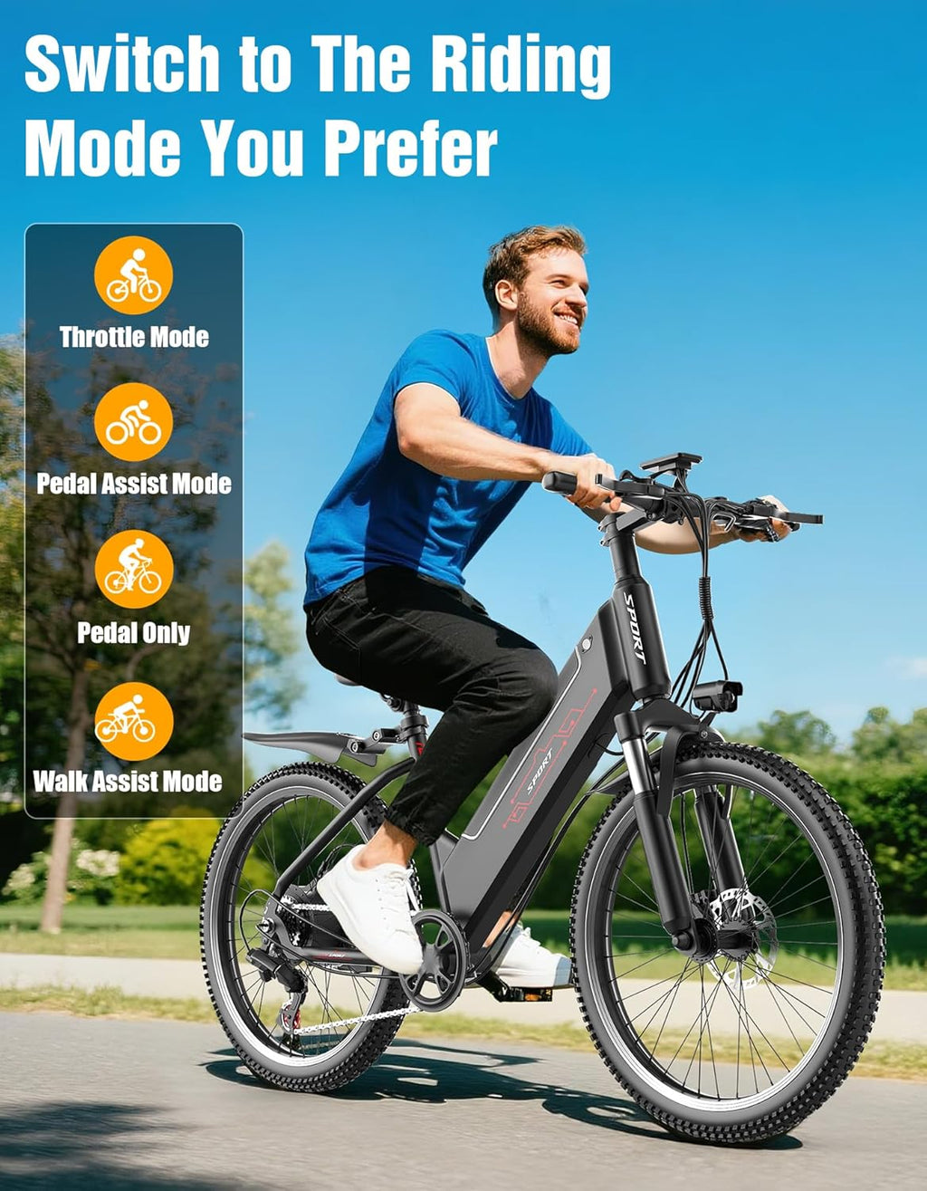 1500W Electric Bike for Adults 26 Inch Mountain Ebike 28MPH 65 Miles Range 7 Speed 48V Battery